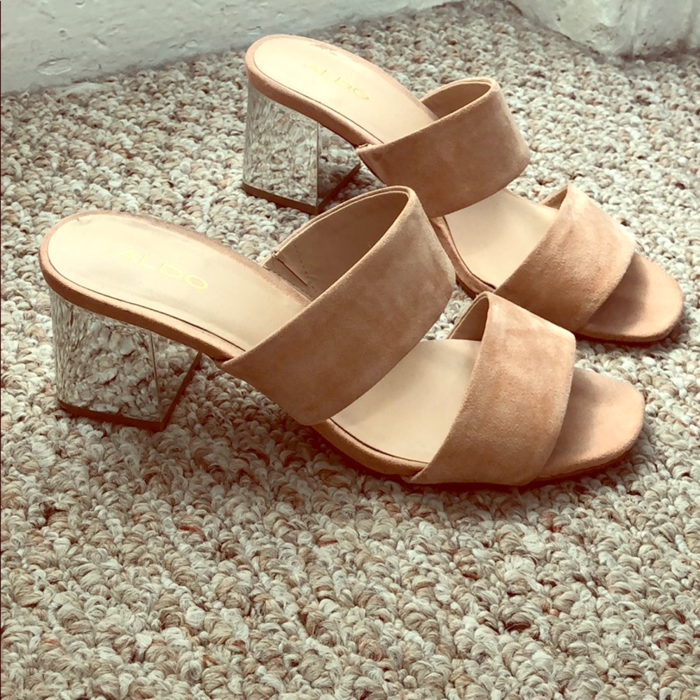 Aldo suede & metallic heel sandals